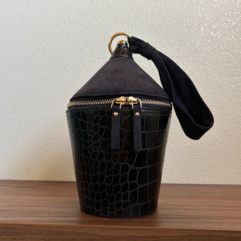 STAUD Minnow Handbag in Navy Crocodile Leather - Picture 3 of 6